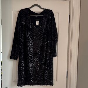 City Chic Black Sequin Long Sleeve Dress